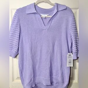 NWT Time and Tru Elbow Sleeve Polo Sweater Midweight Lilac Bud Large